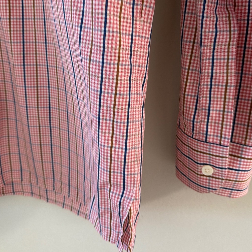 Ermenegildo Zegna Men Medium Red Blue Check Cotton Long Sleeve Button Down Shirt - Picture 5 of 11